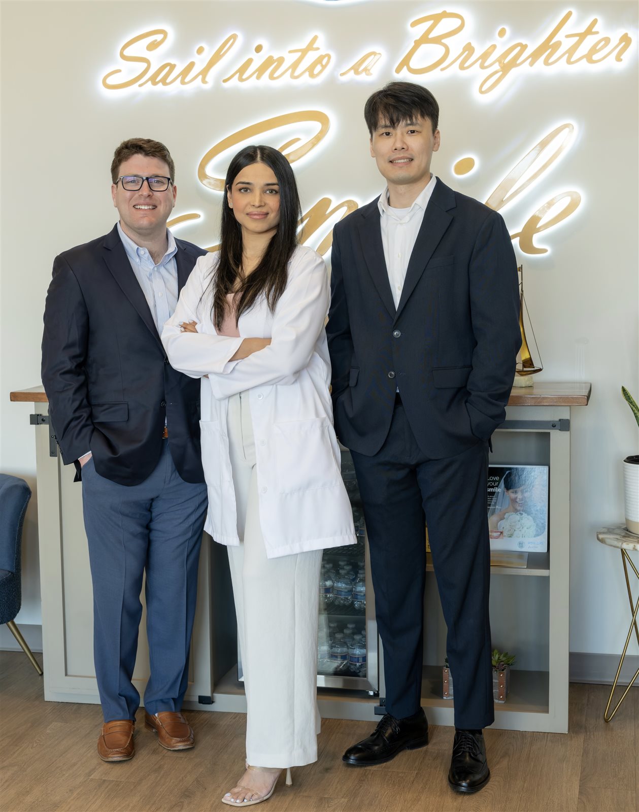 Dr. Matthew Meyers, Dr. Aisha Sadaf, and Dr. Brian Gao at Luxe Dental Care