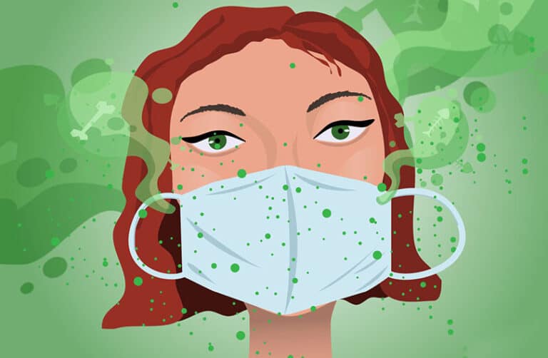 Graphical woman smelling bad under her mask