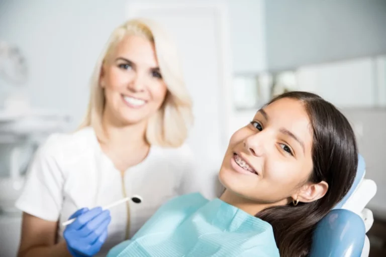 A young girl in a orthodontic clinic